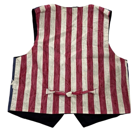 Smoke Valley American Flag Cotton Tie Back Stars & Stripes Festive Vest Size LP - Picture 2 of 9